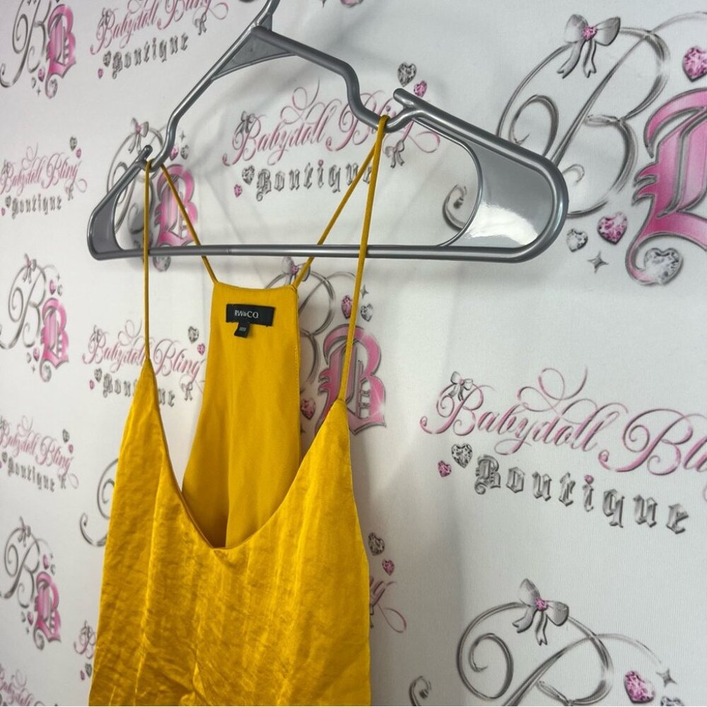 RW&CO. Tank top shiny strappy yellow shimmer Mustard Camisole Top - Picture 9 of 13